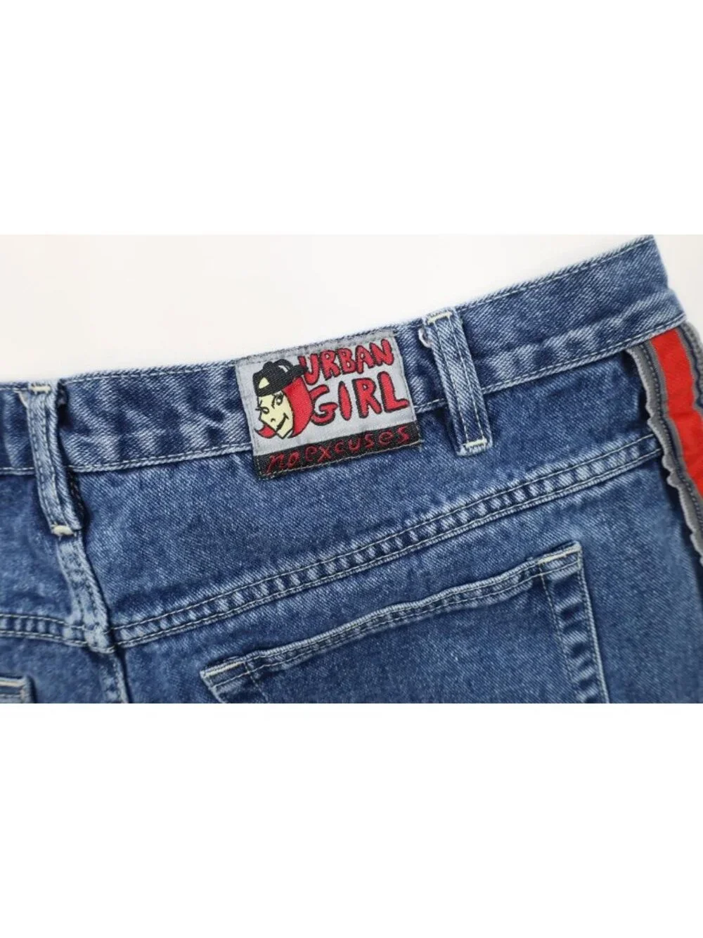 Vintage 90s Streetwear Urban Womens 20 W Striped Baggy Skateboard Denim Shorts
